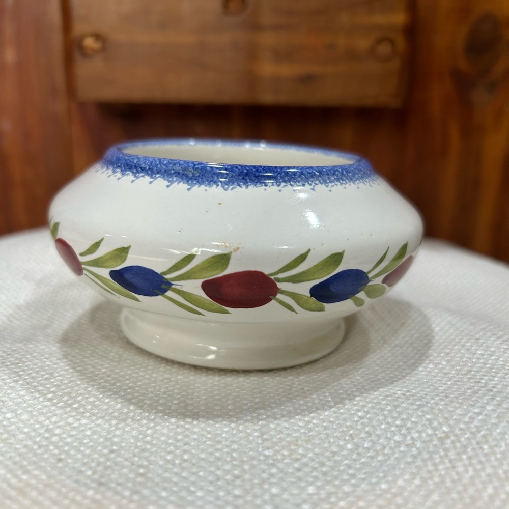 Vintage Henriot Quimper White, Blue and Red Floral Handpainted 4” x 2” Vase